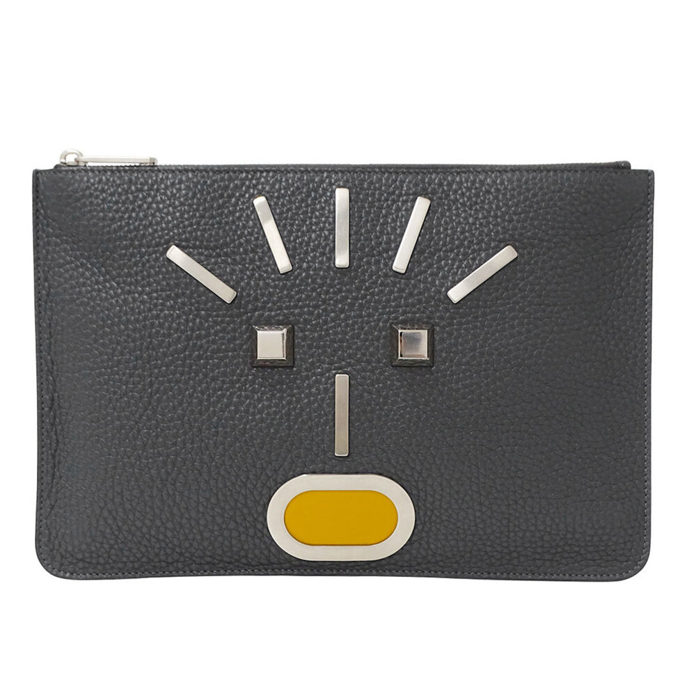 Fendi handbag for women and men, brand name clutch bag, second leather, charc...